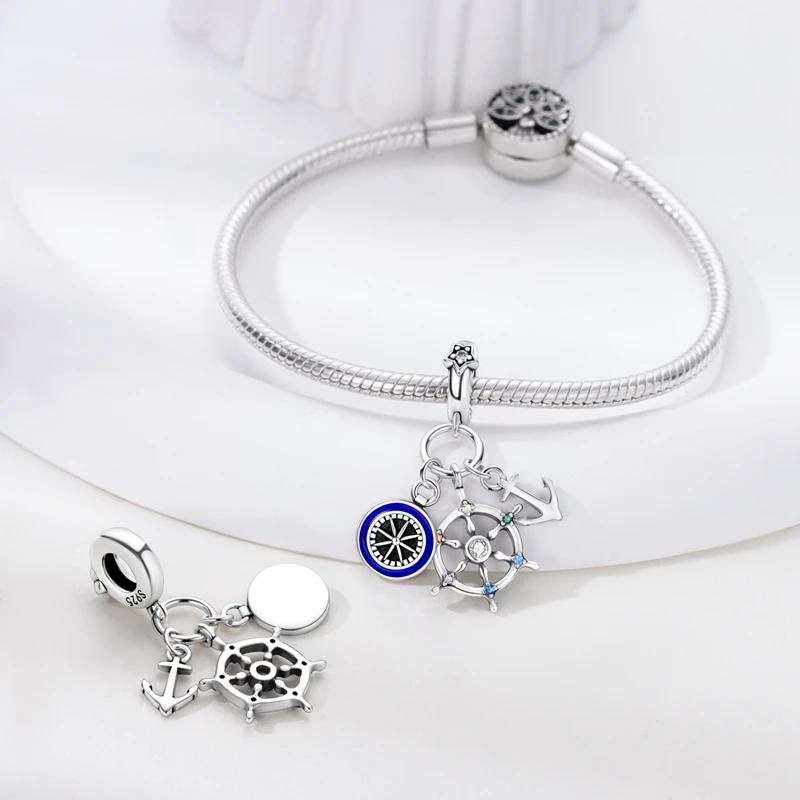 Compass Ship Rudder Pendant Bead Components Plata r Authentic Original Bead Components Compatible With Authentic Original Charm Bead Components
