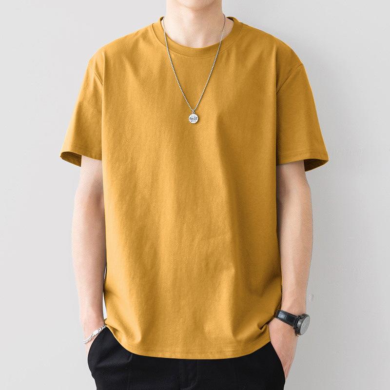 Summer Round Neck Fashionable Casual Pure Cotton Solid Color Short Sleeved Men's T-shirts