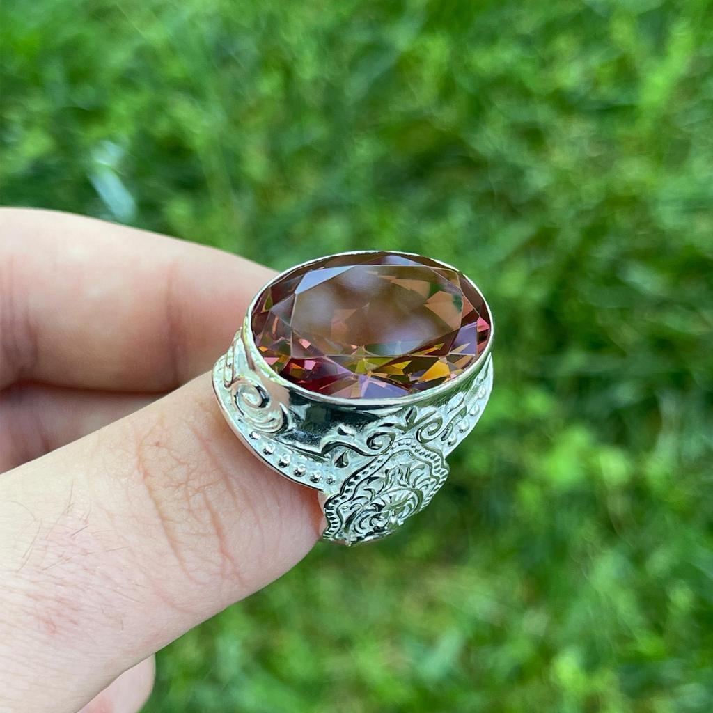 Oval Sultanite Gemstone Silver Men Ring, Turkish Diaspore Zultanite Stone Ring, 925 Sterling Silver Jewelry, Color Changing Stone, Gift Idea for Men