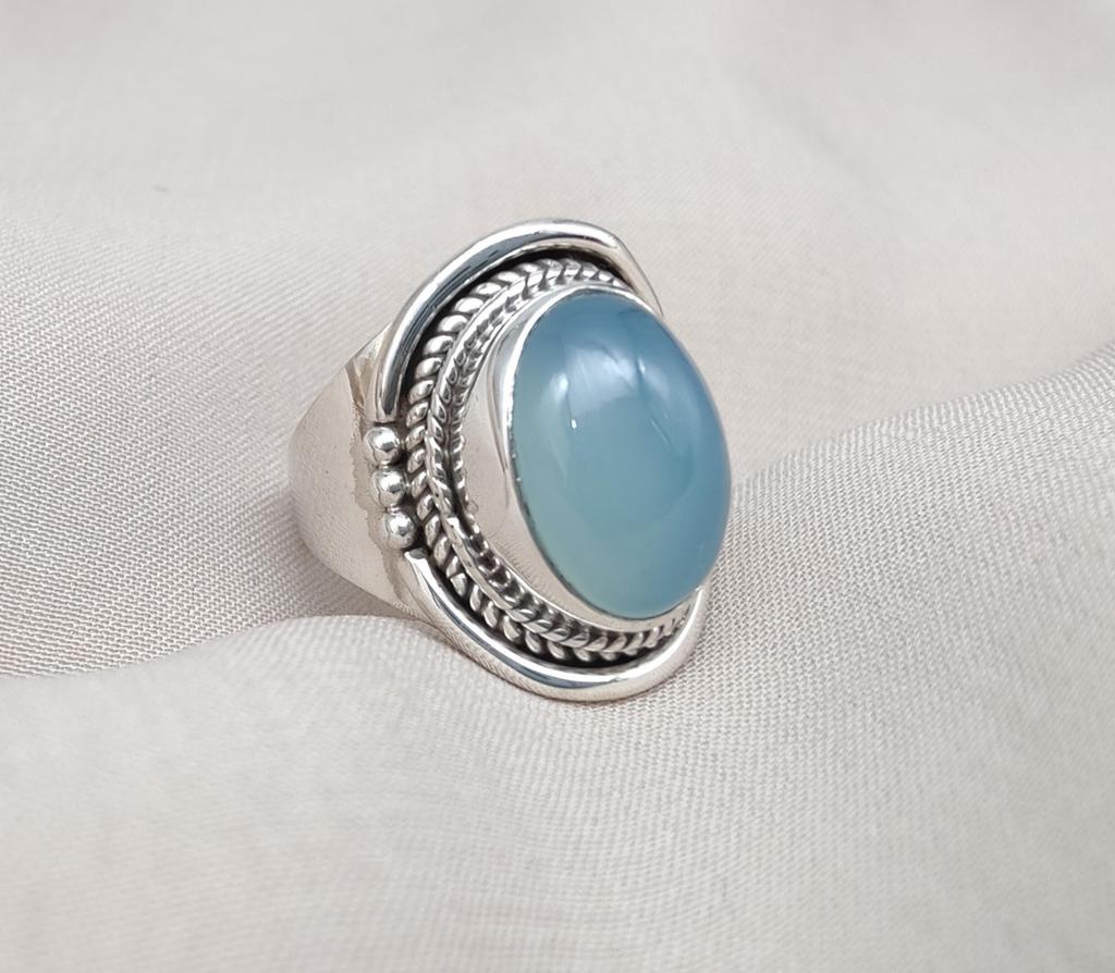Blue Chalcedony 925 Sterling Silver Ring: Handmade Boho Gemstone Jewelry