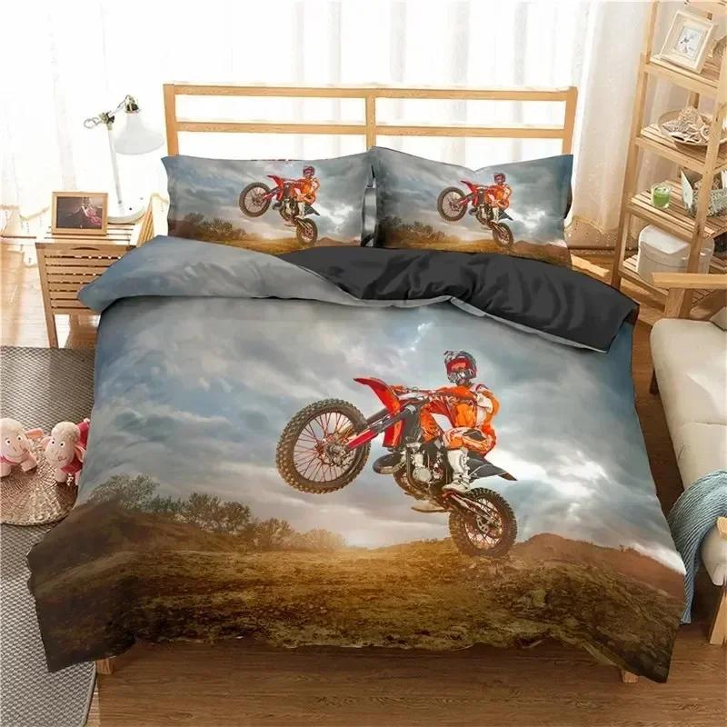 Extreme Sport Duvet Cover Motocross Bedding Set For Youth Teen Boys Room Microfiber 3D Motocross Racing Moves Theme Quilt Cover