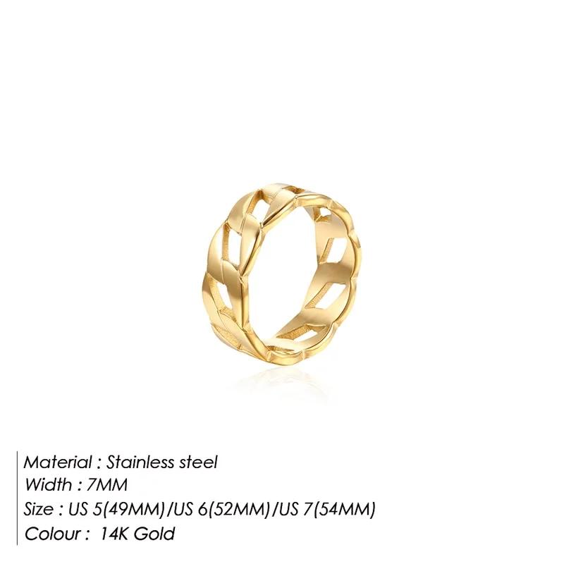 EManco Gold Color Stainless Steel Minimalist Hollow Chain Ring Gender-Neutral Daily Commute Office Jewelry for Effortless Eleg