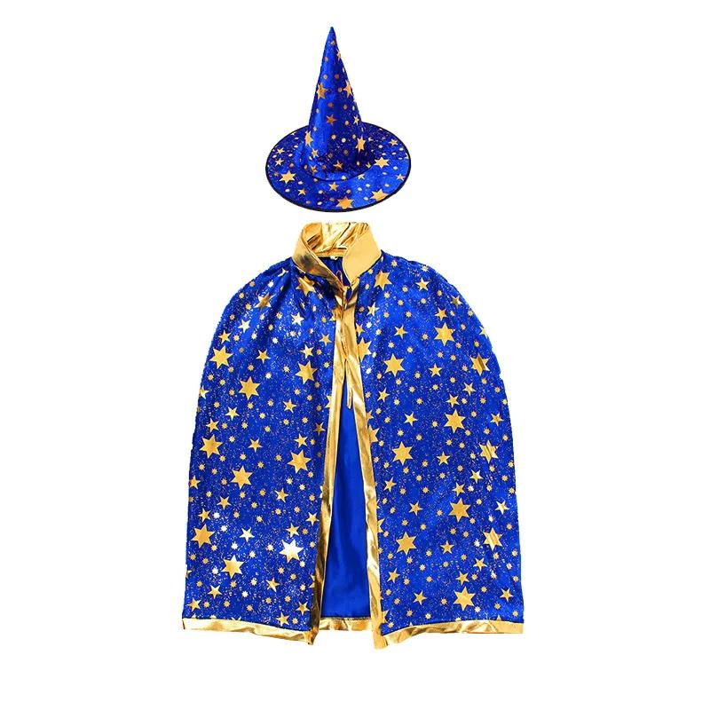 Halloween Cloak Boys and Girls Cos Witch Cloak Makeup Ball Five Star Cloak Hat Set Cosplay Cool Cute Costume Halloween Perform