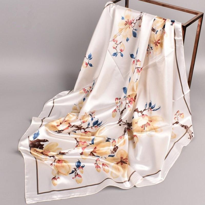 Head Scarf Women Luxury  Square 90*90Cm Silk Foulard Satin Bandana Cheveux Soft Neckerchief Hijab Hair Scarves Ladies