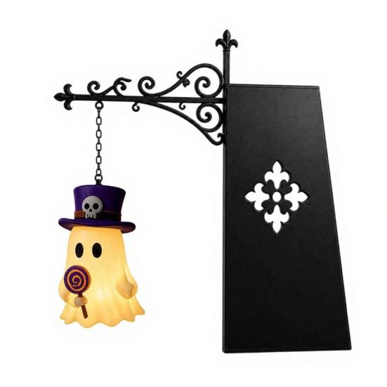 Reading Nook Accents Halloween Iron Library Lamp, Vintage Bookshelf Light with Ghost Pumpkin Bat Study Room Atmosphere Pendants, Nightlight,