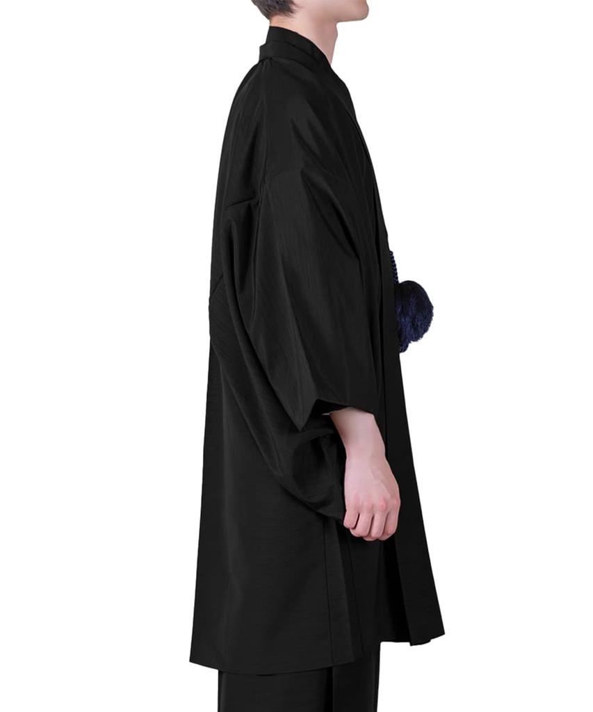 Washable Tsumugi Single [KYOETSU] Haori, Plain, Fabric, Piece, Men's (M, Black)