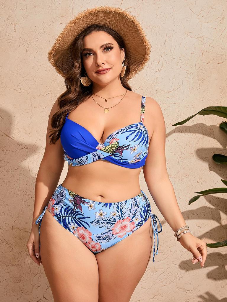 2024 Retro vlna Bikini pro plnoštíhlé - Dvoudílné plavky s potiskem, přiléhavé, pro ženy