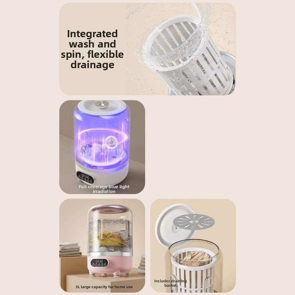3L Mini Washing Machine Blue Light Underwear Cleaning Tool Portable Clothes Washer Travel