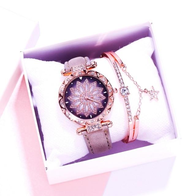 Women Watches Wrist Bracelet Set Starry Sky Ladies Wrist Bracelet Watch Casual Leather Quartz Wristwatch Clock Relogio FemininoCasual Bracelets