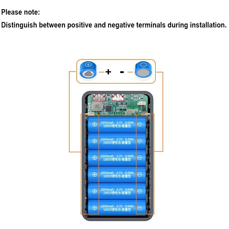 DIY pouzdro na power banku 18650*6 s LED, odnímatelné, rychlé nabíjení 22,5W+15W, 20000mAh, bez baterie