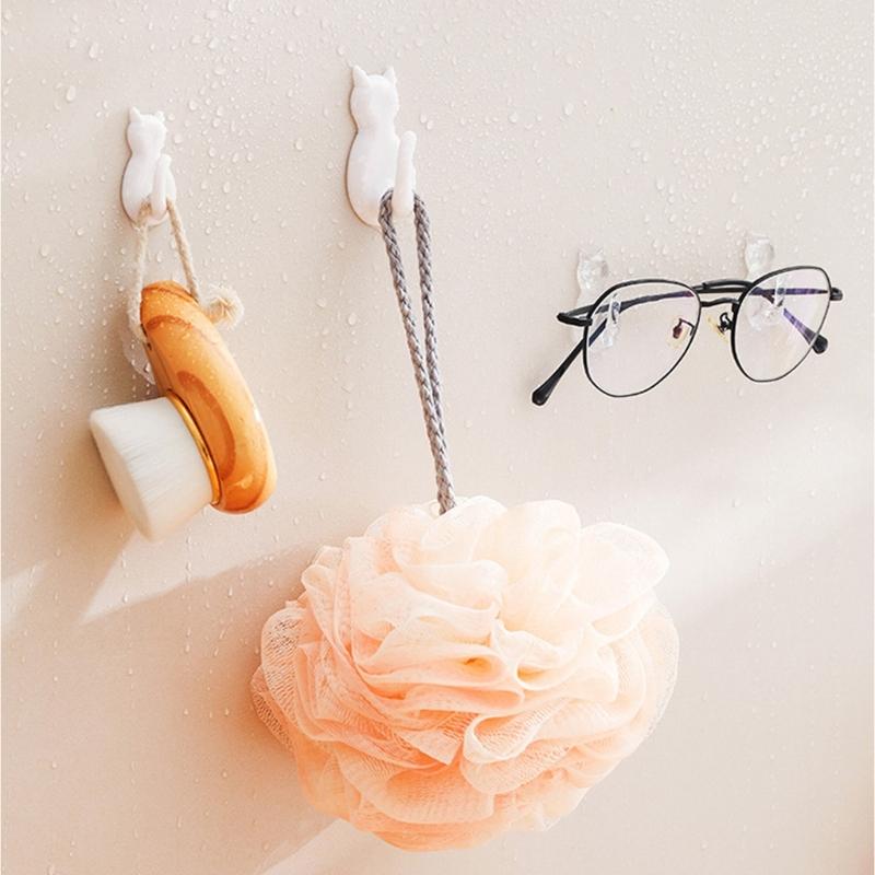 2pcs Cats Shaped Wall Mount Hooks with Strong Adhesive Backing Space Efficient Vertical Storage Hook For Keys Hats
