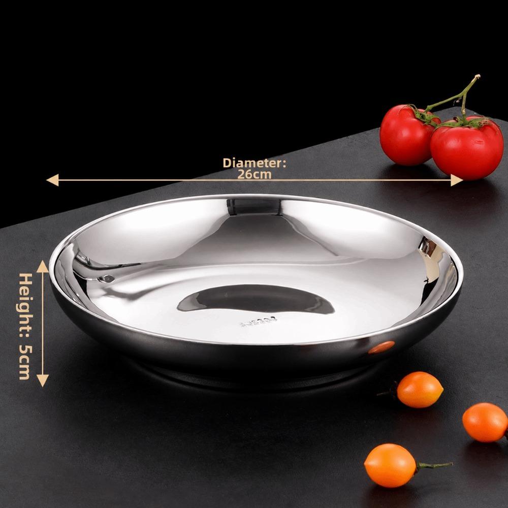 New Thickened 304 Stainless Steel Plate Round Shape Silver Color Stainless Steel Bowls Flat Bottom Food Containers Dishware