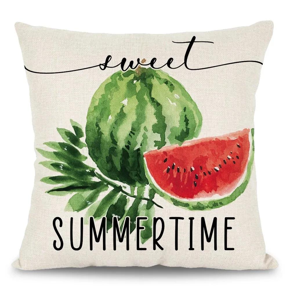 Summer Style Watermelon Element Pattern Home Decorative Pillowcase Living Room Sofa Polyester Cushion Cover with Zipper