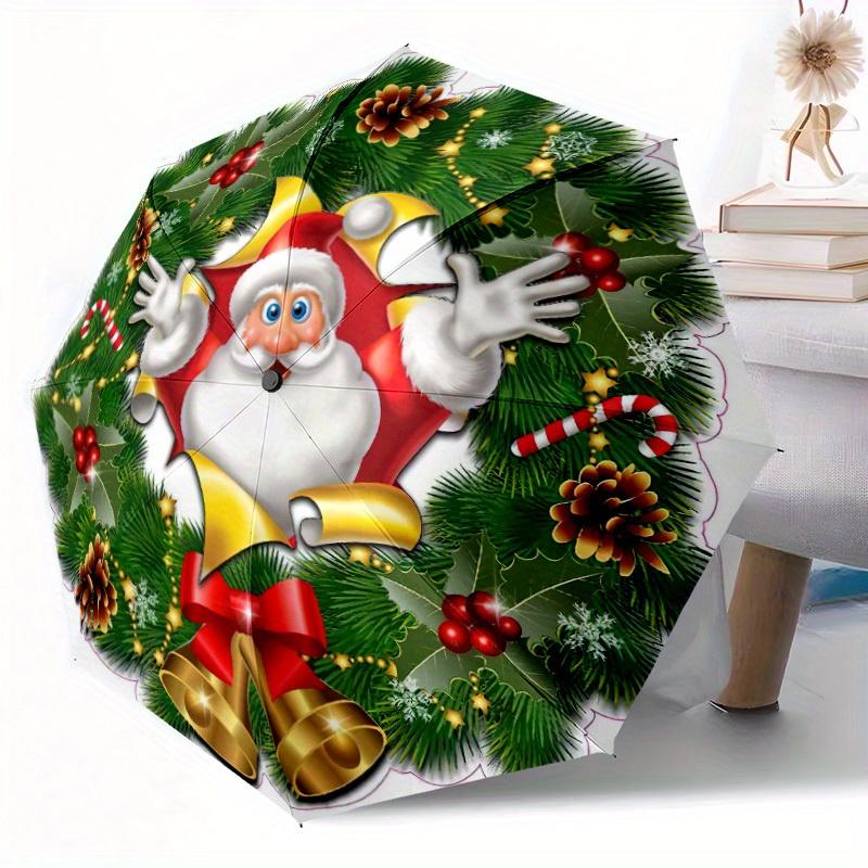 Christmas Wreath Automatic Folding Umbrella Festive Decoration For Outdoor Travelt87