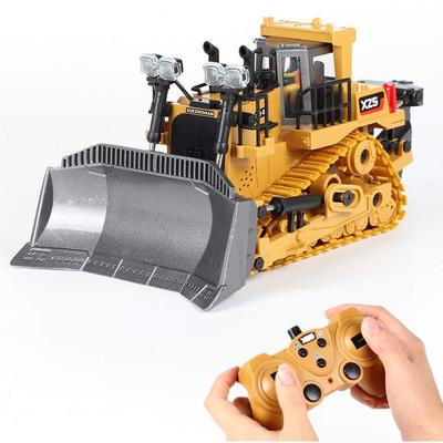 Multifunksjonell RC Bulldoser Skuffe Gravemaskin Fjernkontroll Konstruksjonskjøretøy Leke Stor Størrelse Høyt Simulert Design Hobby Leke for Barn (Gul)