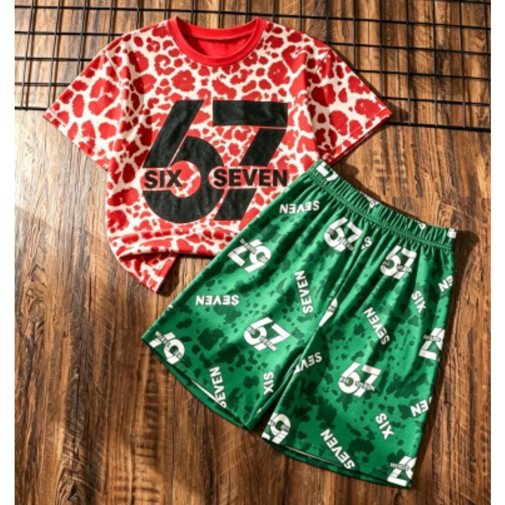 Kids Set 67 Number Printed Kids T-shirt and Shorts 2 Piece Set Summer Street Casual Outdoor Sports Boy's and Girl's T-shirt Sets