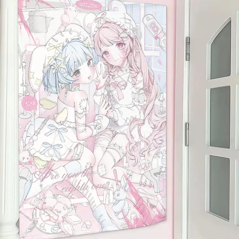 Kawaii Piano  Melody Maid Anime Tapestry Cute Lolita Girls Print Wall Hanging for Teen Girl Bedroom Dorm Door Decor