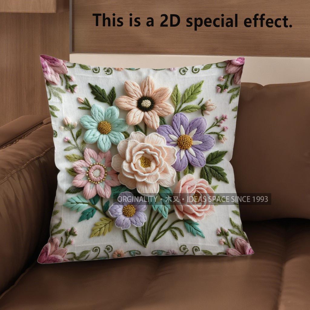 

2D Vintage 3D Embroidered Floral Throw Pillow Covers Pattern Cushion Cover Suitable For Sofa Bedroom Car Pillow Cover 40x40cm