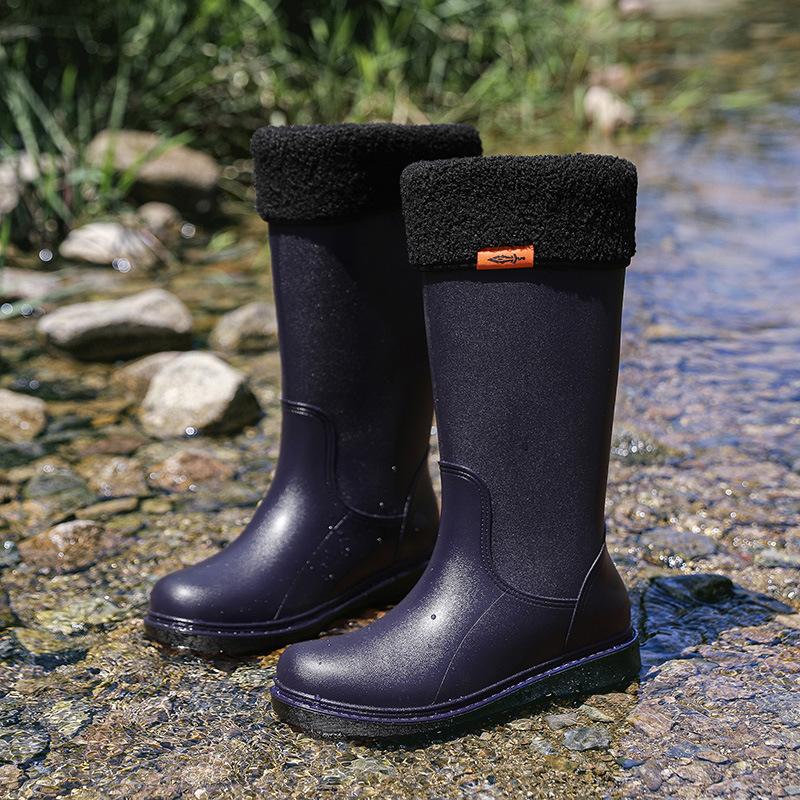 Rain shoes men's long tube medium tube waterproof water shoes rain boots wear-resistant thickened adult fashion velvet student rubber shoes