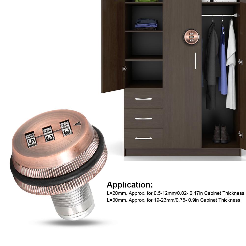 2pcs Zinc Alloy Mechanical  Password 3-Digit Code Mailbox Cabinet LockRed Copper 20mm/0.79in