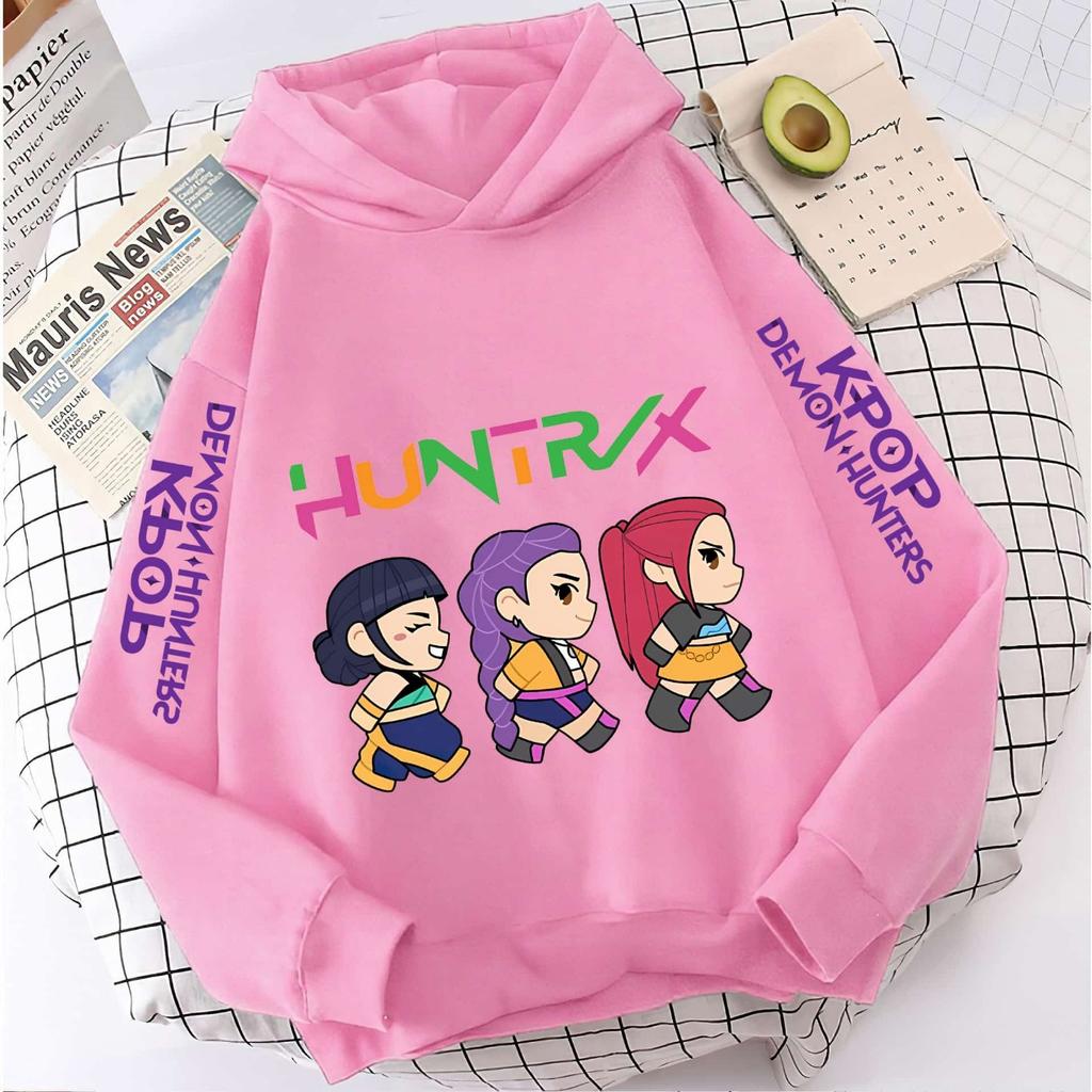 New KPop Demon Hunter Cartoon Girls Hoodies Children's Korean Wave Print Fashion Casual Tops Casual Girls Clothing Warm