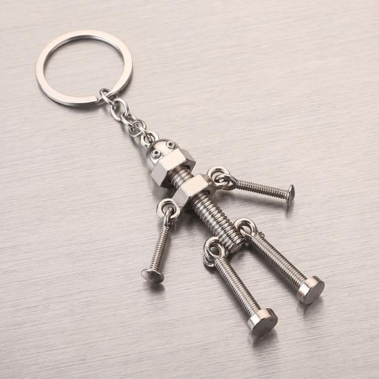 Metal Robot Keychain Vintage Movable Joints Screw Robot Key Ring Pendant