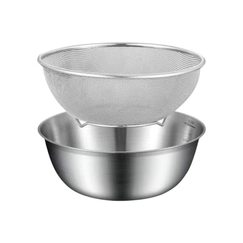 

Stainless Steel Colander with Bowl - Dishwasher Safe Colander Bowl Set | Mesh Strainer Basket with Mixing Bowl | Kitchen Colander Bowl Set for Cooked