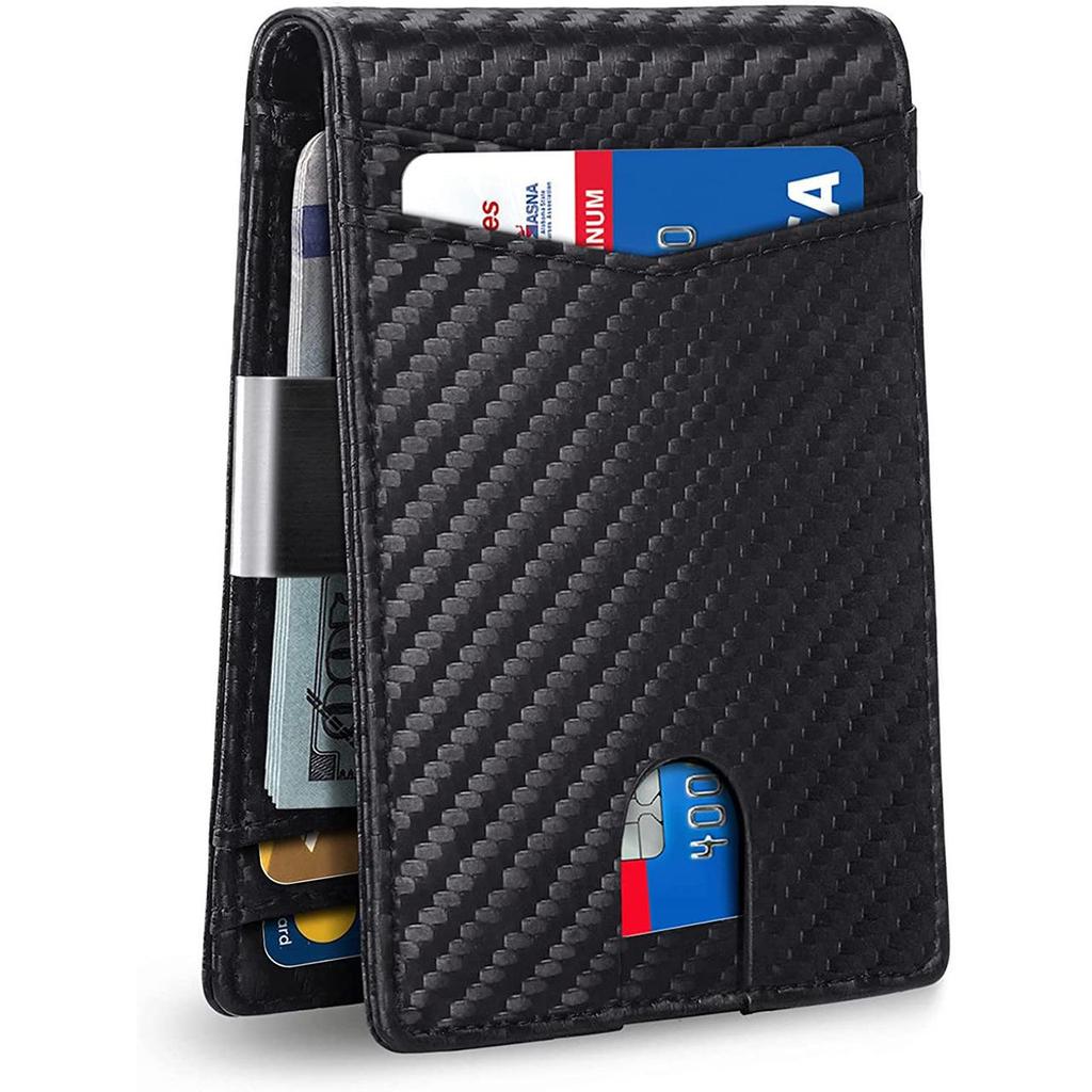 Men's Carbon Fiber RFID Anti-Theft Wallet with Multi-Card Slots and Dollar Clip