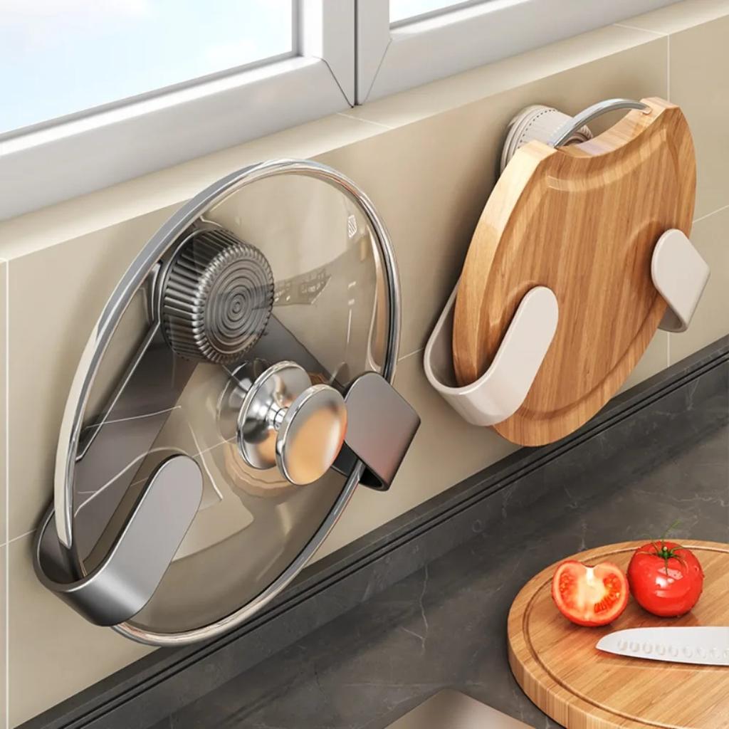 2 In 1 Suction Cup Pot Cover Holder Metal Hook No Drill Wall Mounted Cutting Board Kitchen Storage Kitchen Accessories Organizer