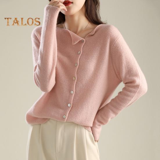 Knitting Tops Women Long Sleeve Round Neck Casual Home Style Top Solid Color Single Breasted Fitted Stretchy Tee Daily Wear