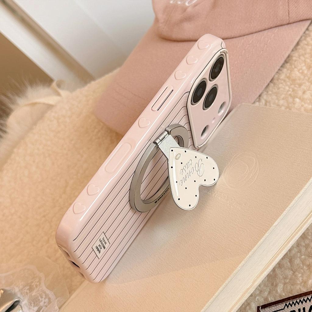 Korean powder striped magnetic suction bracket is suitable for Apple 17promax mobile phone case iphone16 girl 11 soft 15 gilt