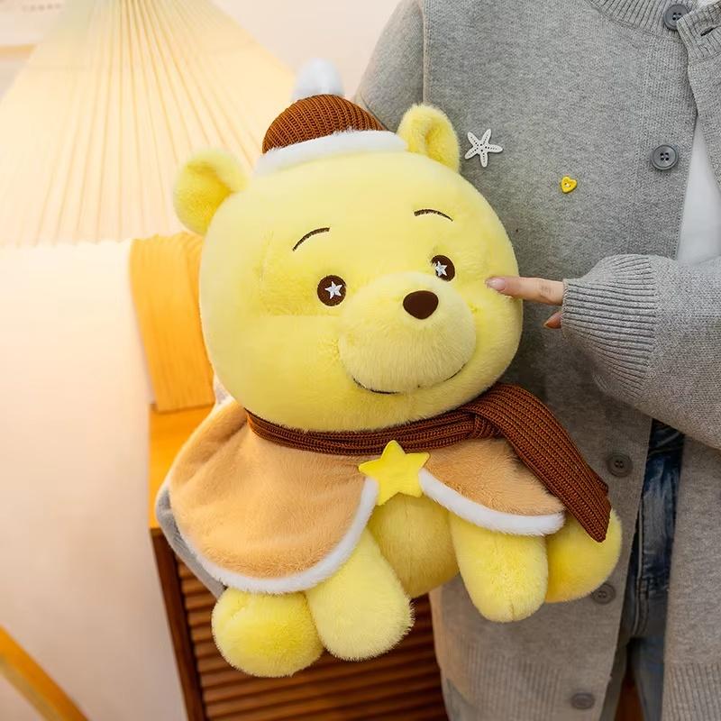 36-60Cm Cute Cartoon Winnie The Pooh Bear Plush Doll Toy With Winter Cape Knit Hat Scarf Soft Stuffed Cushion Pillow Girls Gift