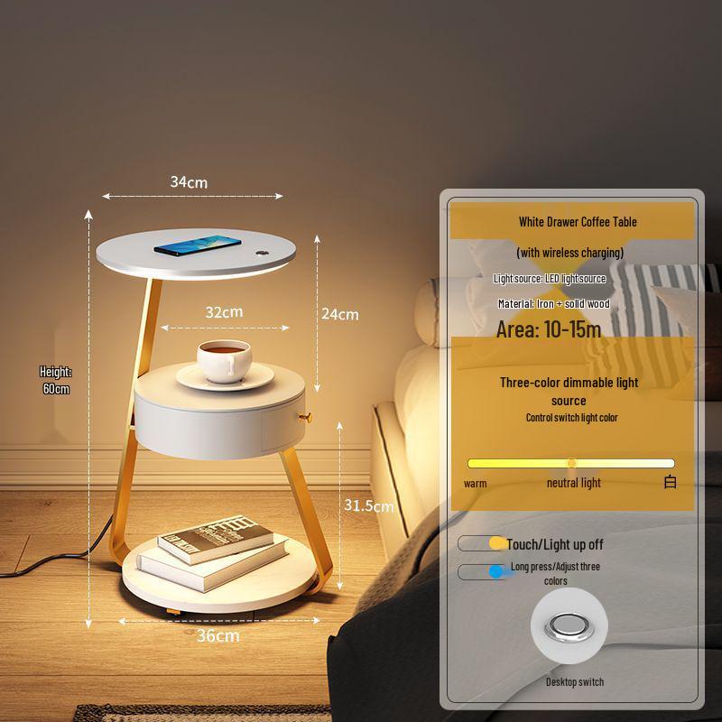 Wireless Charging Floor Lamp with Integrated Bedside Table - Creative Living Room and Bedroom Storage Solution
