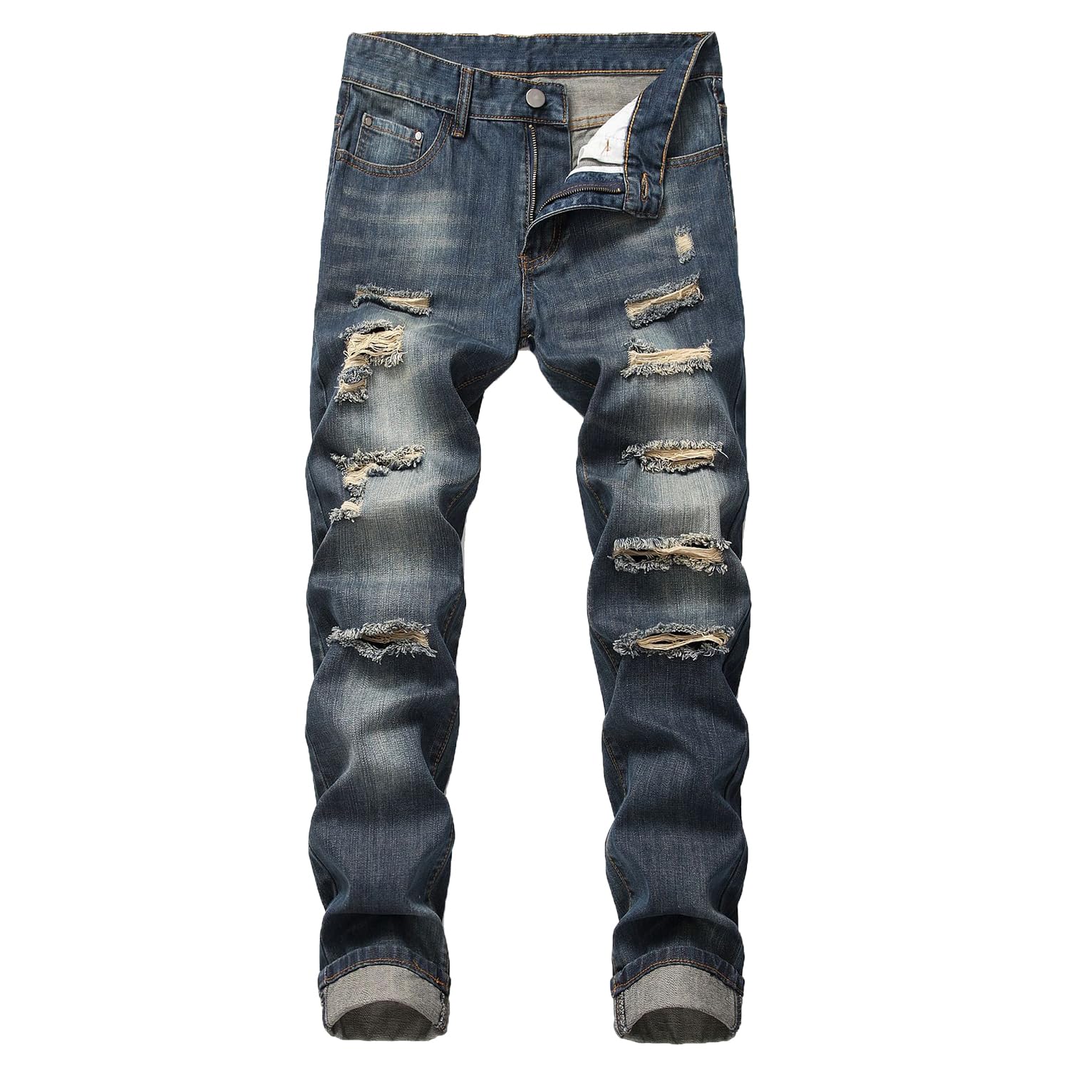 Мужские винтажные джинсы bootcut с потертостями Petit de Français, широкие, короткие, со средней посадкой, белые, мотоциклетные джинсы, D-40 (32, Темно-синий)