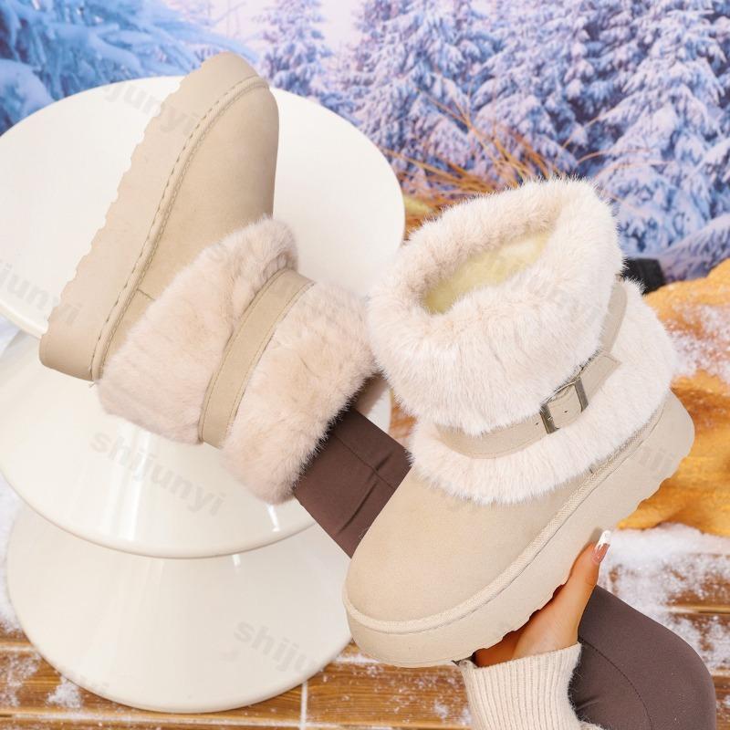 Winter Women Boots Retro Fur Comfortable Warm Long Plush Snow Boots Buckle Thick Sole Round Toe Cotton Shoes 2026 Botas Mujer