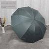 Ten-Rib Folding Umbrella for Two, Large Vintage Striped Umbrella, Dual-Use for Sun and Rain, Black Coating for Sun Protection