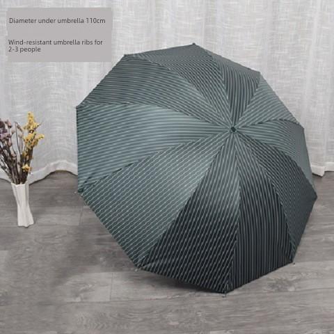 Ten-Rib Folding Umbrella for Two, Large Vintage Striped Umbrella, Dual-Use for Sun and Rain, Black Coating for Sun Protection