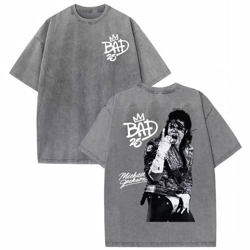 King of Pop Michael Jackson Bad World Tour T Shirts Women Casual Loose Oversized T-shirts Hip Hop 90s Vintage Washed T-shirt