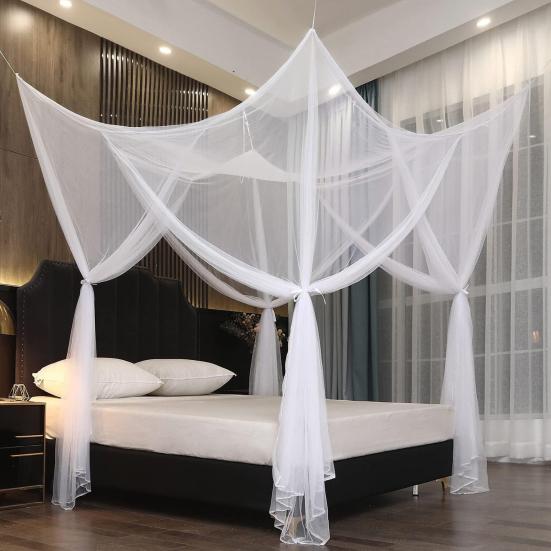 Double Bed Mosquito Net Fine Mesh Canopy Breathable 4 Corner Summer Bed