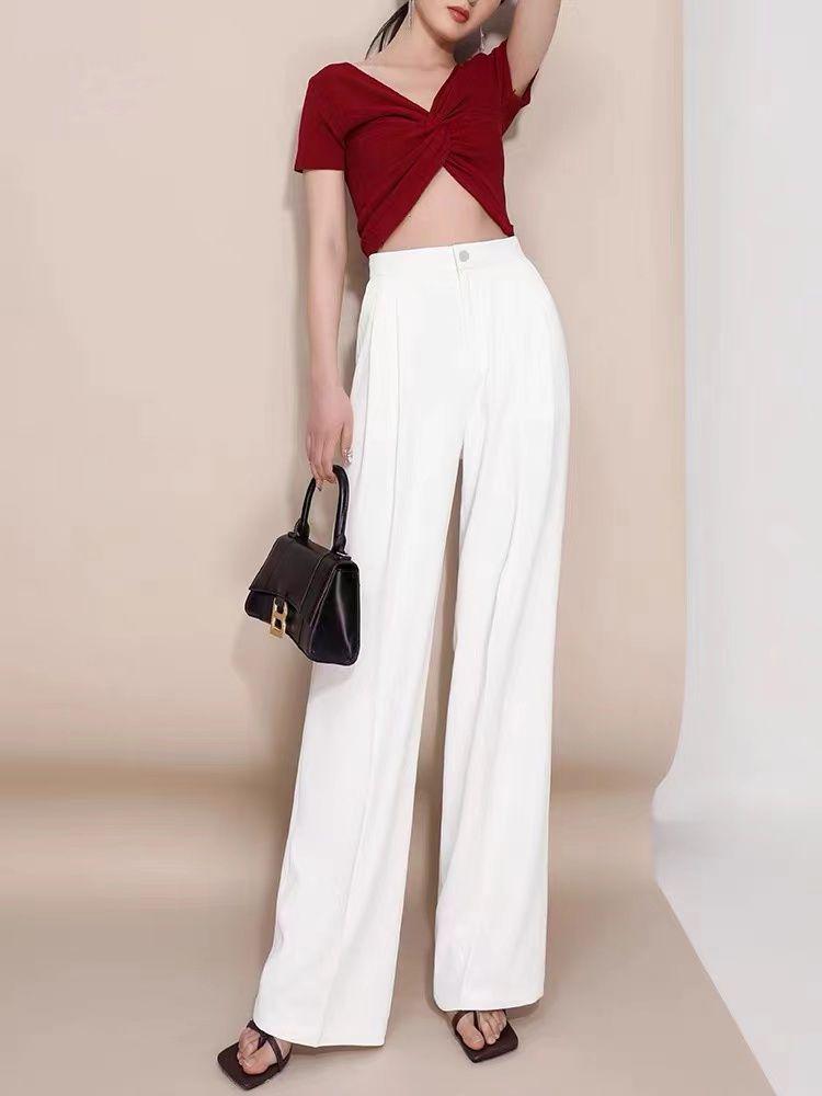 Women's Slimming Satin Wide-Leg Pants – Versatile Black Silk Acetate Draping Long Pants