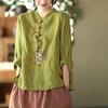 Ethnic Style Cotton and Linen Shirts for Women Spring and Autumn Long-sleeved Buttoned Tops Artistic Embroidered Loose Tops
