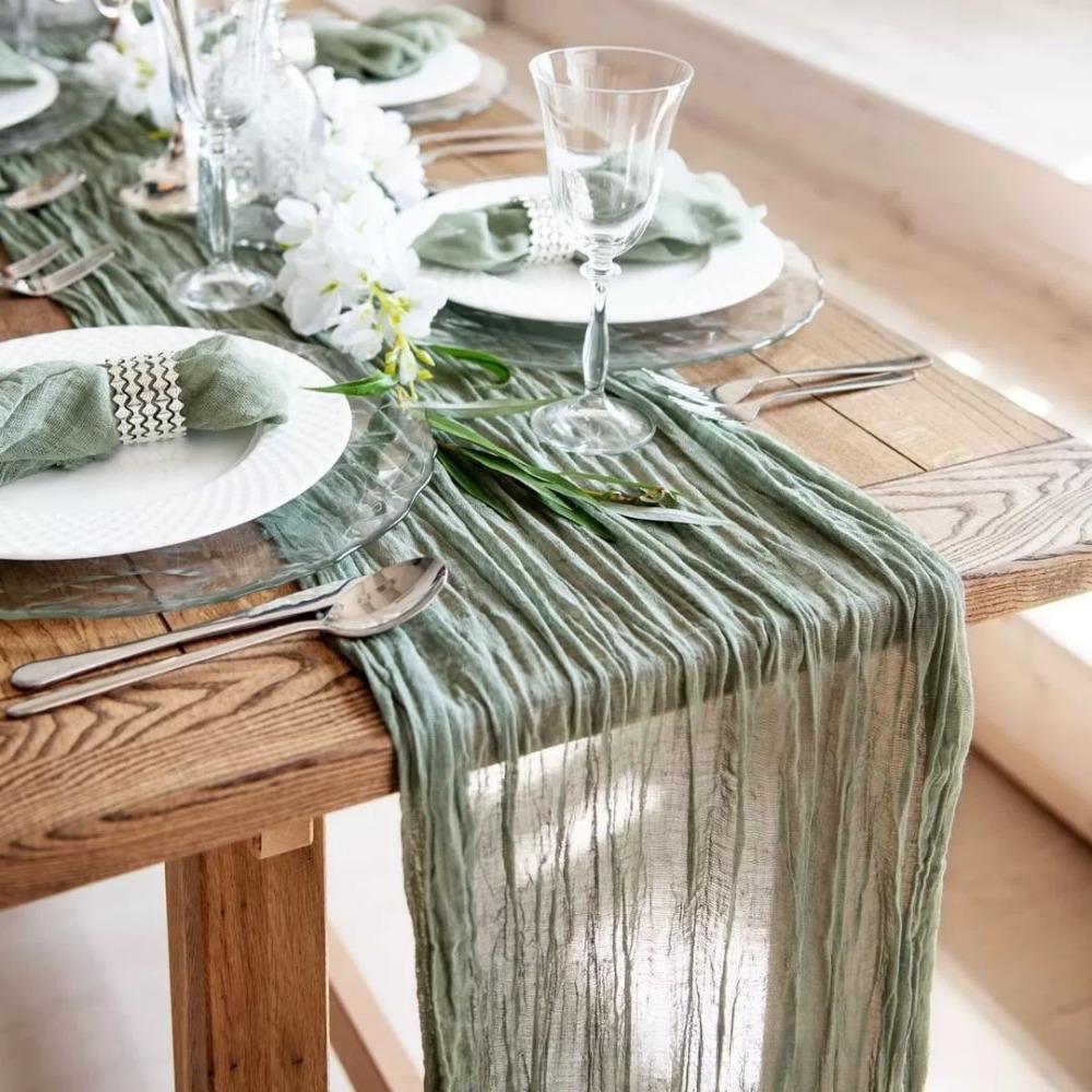 2 Pcs Table Runner Boho Cheese Cloth Cheesecloth Table Runner 90x300cm for Wedding Party Bridal Baby Shower Birthday Table Decorations