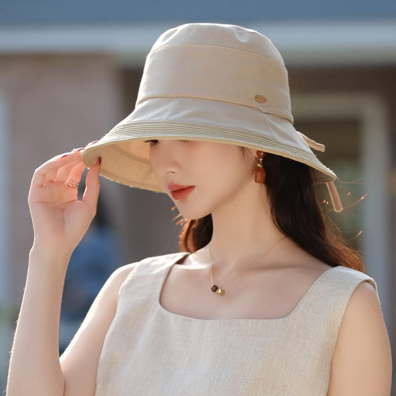 New summer hat women's high-end sunscreen sun hat solid color versatile bucket hat travel visor
