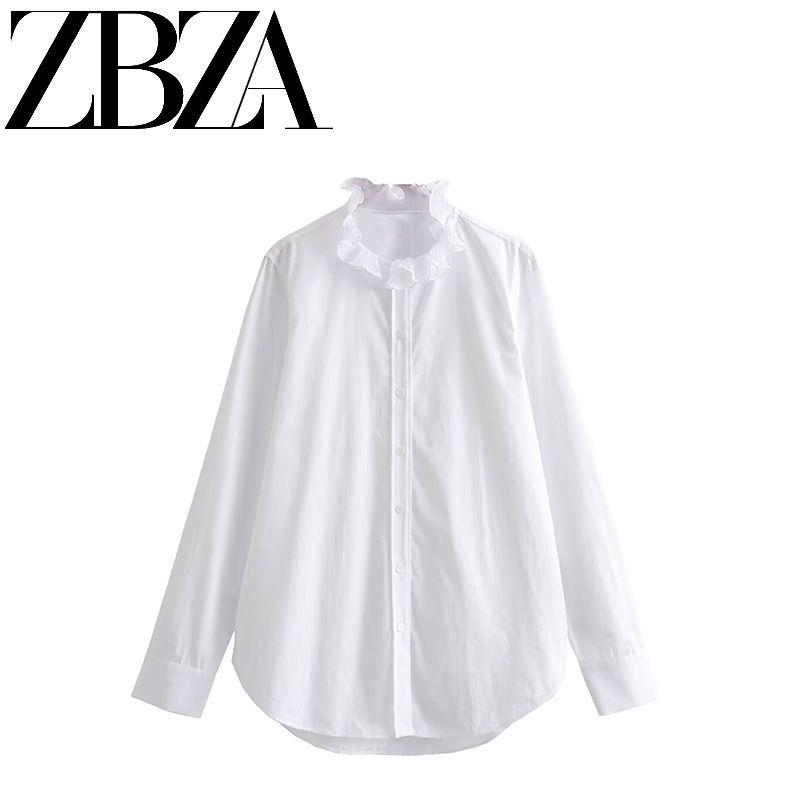 Zab Autumn New Women's Clothing Fashion Style French Style Design Fashion All-Match Laminated Decoration Neckline Shirt