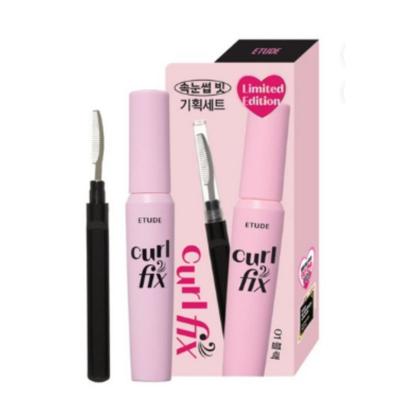 ETUDE Curl Fix Mascara 8g + Lash Comb Set – Long-Lasting Curling, Smudge-Proof Volume & Definition 01 Black