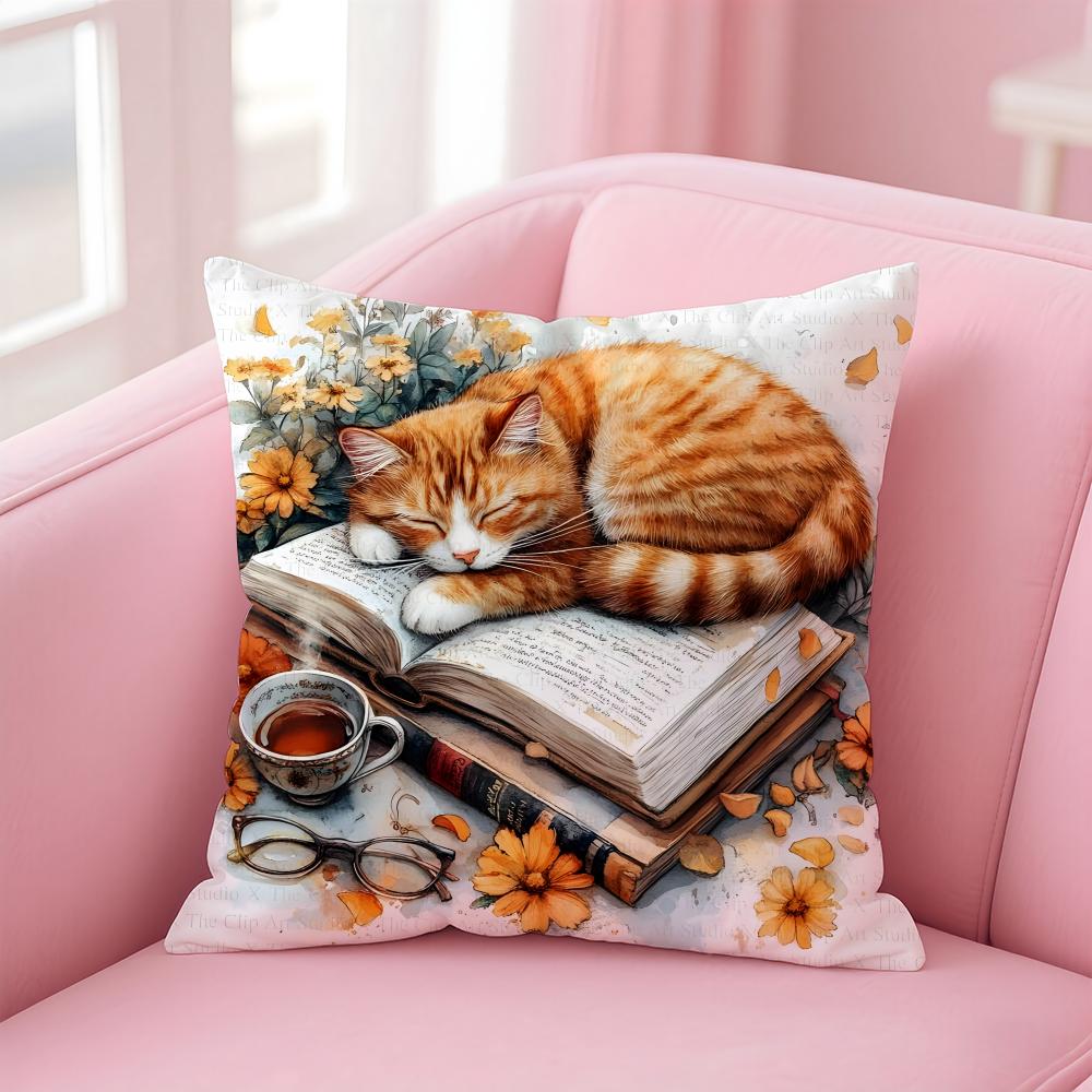 cute cat Cushion Cover Comfortable Reversible Pillow Cover Ideal for Car Sofa Bedroom & Beyond