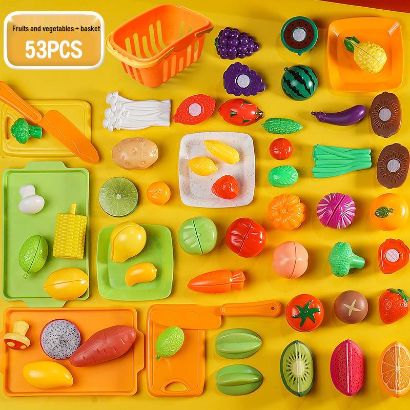 Cross-Border Kids' Fruit Cutting Toy Set: Simulation Veggie & Fruit Basket with Role-Playing Pizza Kitchenware for Boys & Girls