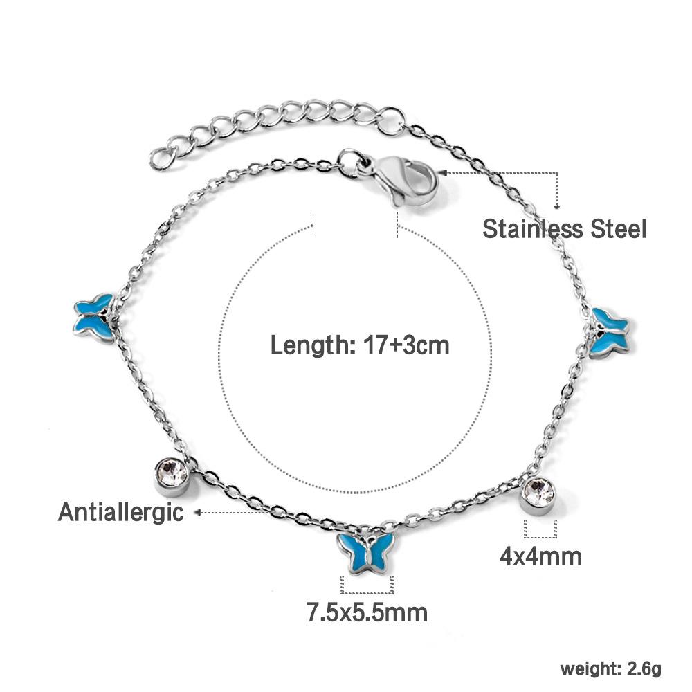 Bracelet Cute Sweet Butterfly Dragonfly Pendant with White Diamond Bracelet Stainless Steel Jewelry