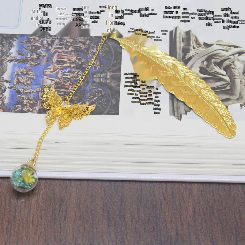Chinese Cross-border Metal Feather Bookmark: Classical Leaf Vein Design, Creative Stationery, Ancient Style Cultural Gift