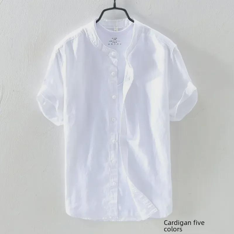 Men's Chinese Stand Collar Linen Shirt - Short-Sleeve, Loose Fit, Summer Casual Trend